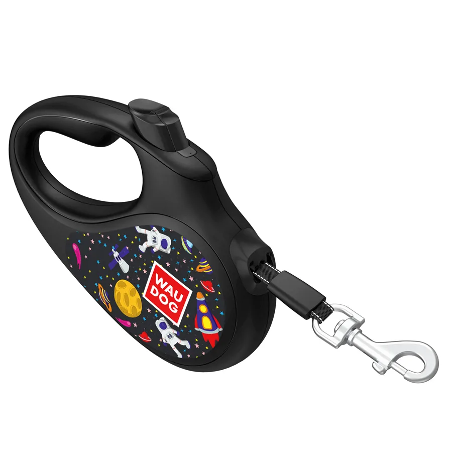 Повідець-рулетка WAUDOG R-leash M 5 м пластиковий чорний з малюнком NASA