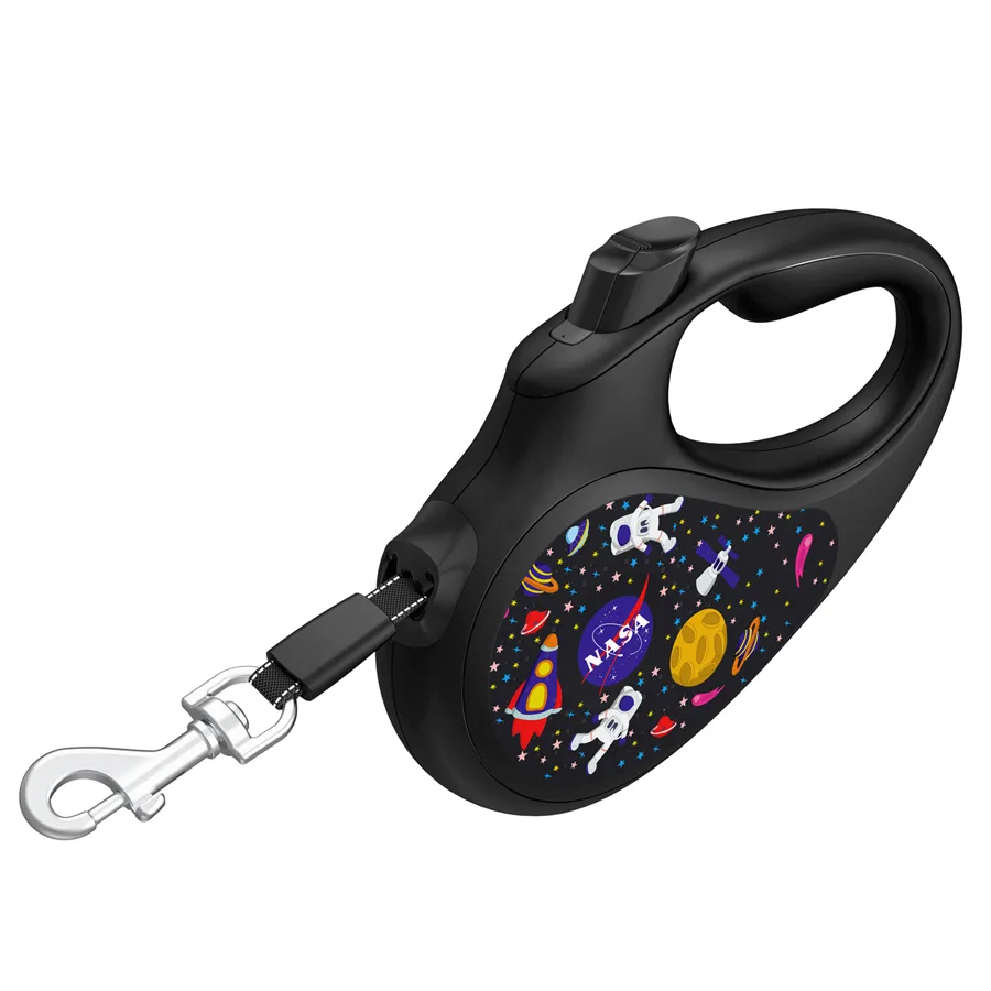 Повідець-рулетка WAUDOG R-leash M 5 м пластиковий чорний з малюнком NASA