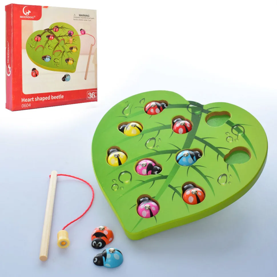 Детская игрушка рыбалка A-Toys деревянная 23х23х4 см разноцветная божья коровка