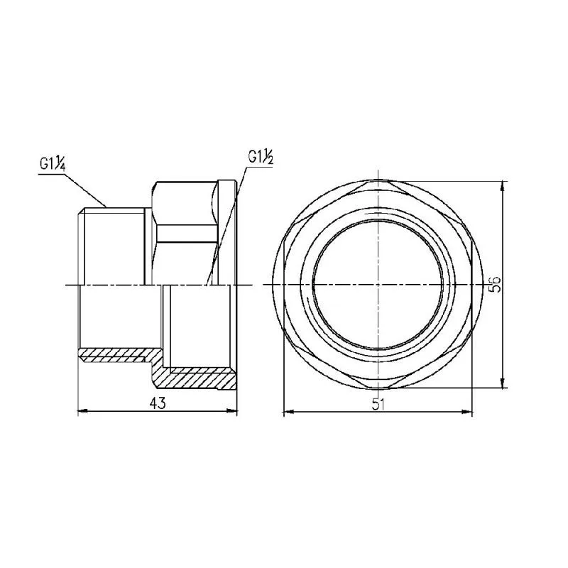 Перехід нікельований 1 1/2"x1 1/4" латунь для трубопроводів