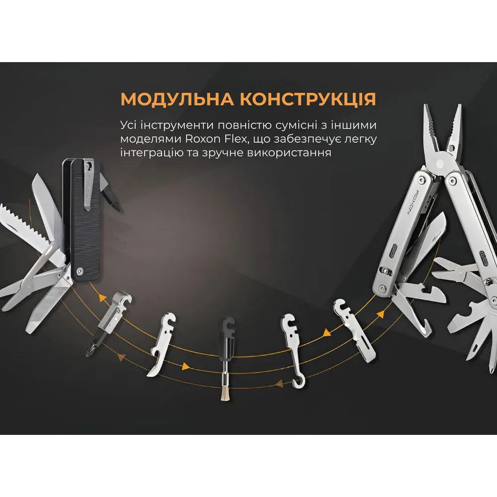 Мультитул Roxon 8 функцій 101х21х21 мм чорний ABS-пластик G10