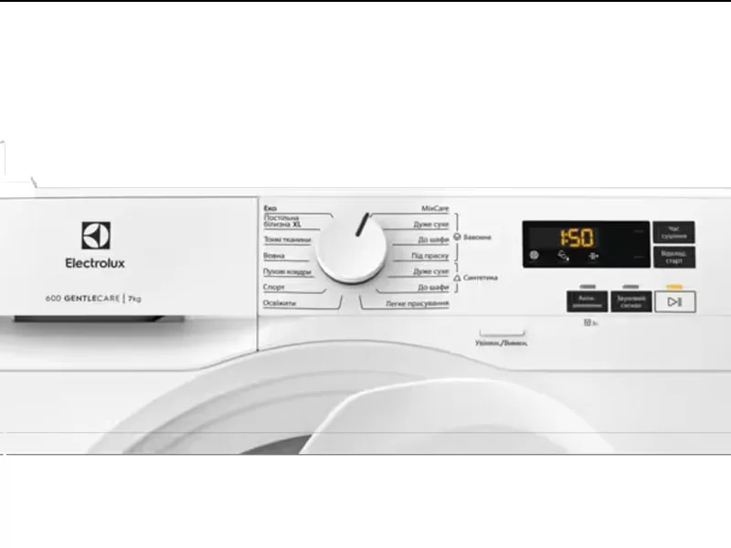 Сушильна машина Electrolux з тепловим насосом, 7 кг, клас енергоефективності A++, 64 см, з дисплеєм, біла.