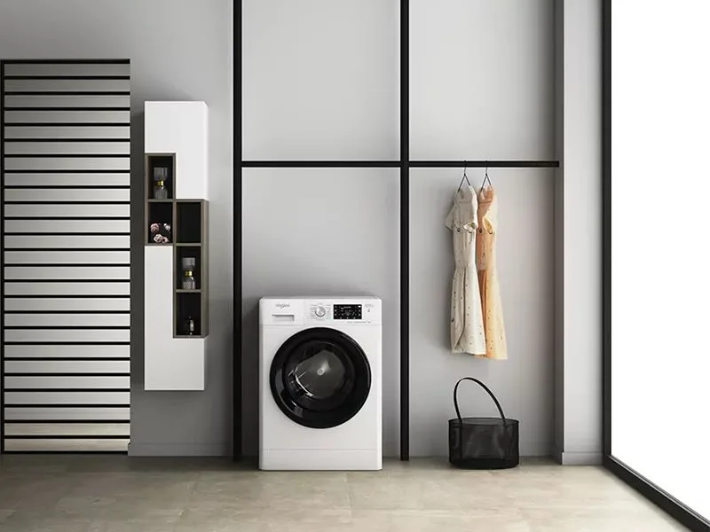 Стиральная машина Whirlpool, фронтальная, 9 кг, 1400 об/мин, класс энергоэффективности A+++, 60 см, с дисплеем, функцией пара, инверторным мотором, черный люк, белый корпус