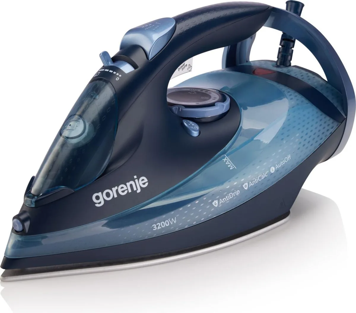 Праска Gorenje, 3250Вт, 420мл, паровий удар 250гр, вертикальне відпарювання, система антинакипу, автовідключення, керамічна підошв
