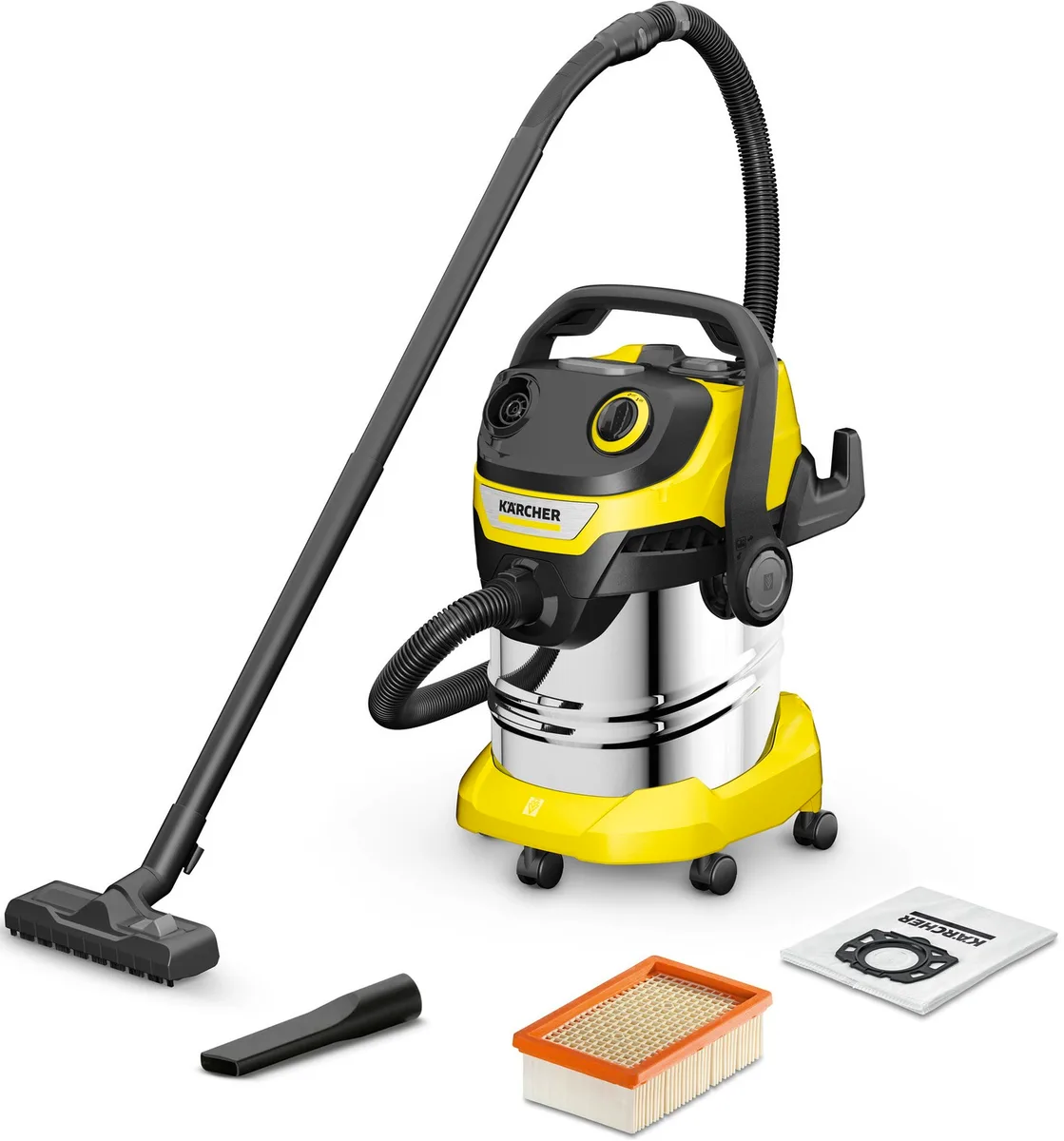 Професійний пилосос Karcher WD 5 S з потужністю 1100 Вт, об'ємом контейнера 25 л та вагою 8.57 кг.