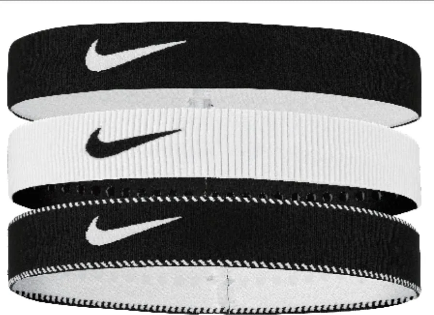 Пов'язка на голову NIKE поліестер сілікон спандекс ONE SIZE чорний білий 3PK