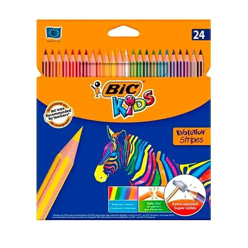 BIC Олівець Kids Evolution Stripes 24 уп. кольорові олівці для дітей малювання та творчості
