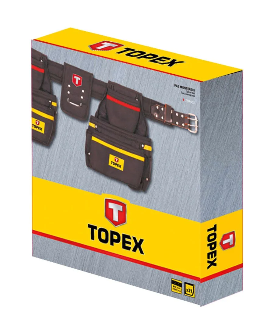 Пояс для інструментів TOPEX з 21 відділенням та металевим тримачем для молотка.