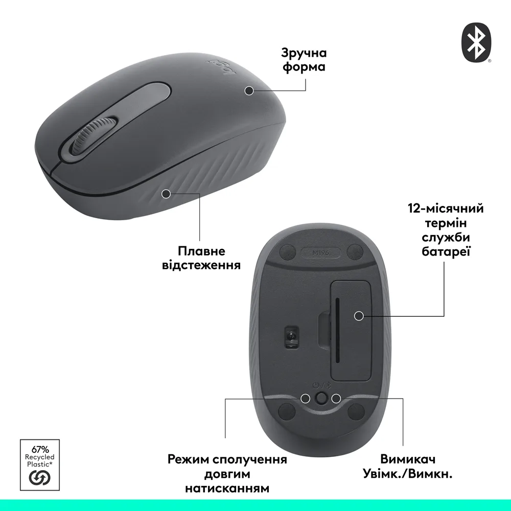 Миша Logitech Bluetooth маленька сірий 1000 dpi