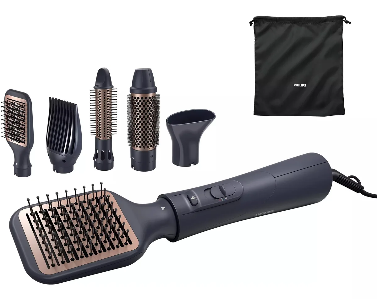 Фен-щітка Philips 5000 Series, 1000 Вт, 3 режими, іонізація, 5 насадок, синій колір.
