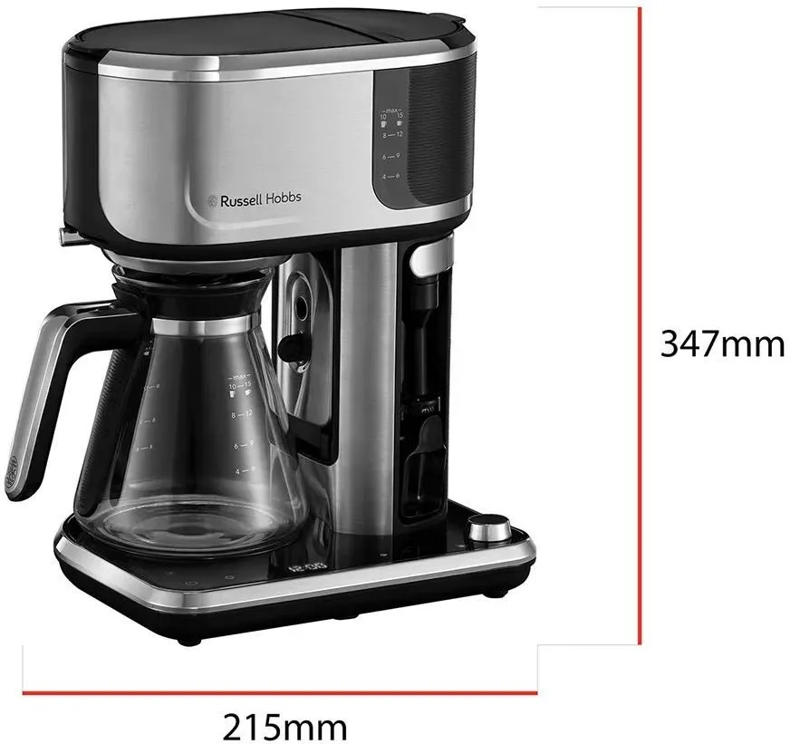 Кавоварка Russell Hobbs крапельного типу Attentiv Coffee Bar 1.5л, для меленої кави, з LED-дисплеєм, чорного та металевого кольору