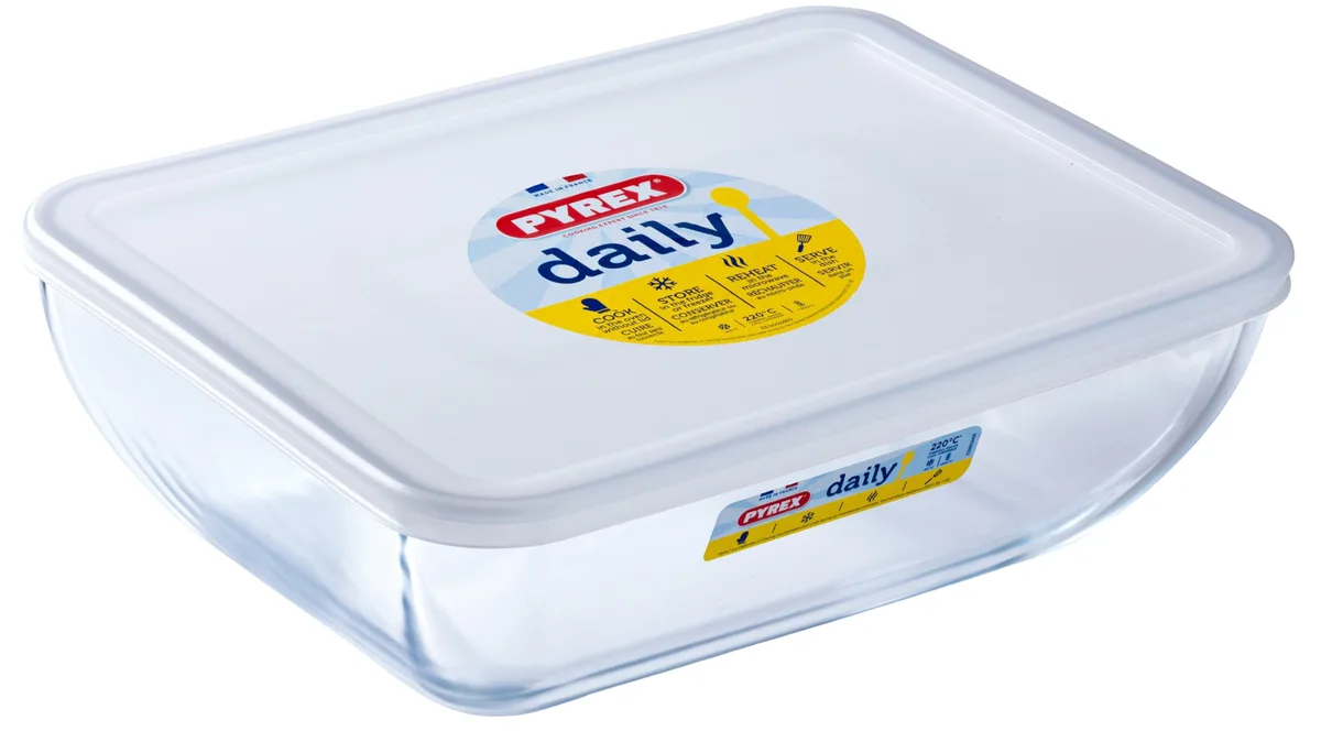 Форма для запекания Pyrex боросиликатное стекло 28х22 см прозрачная с крышкой.