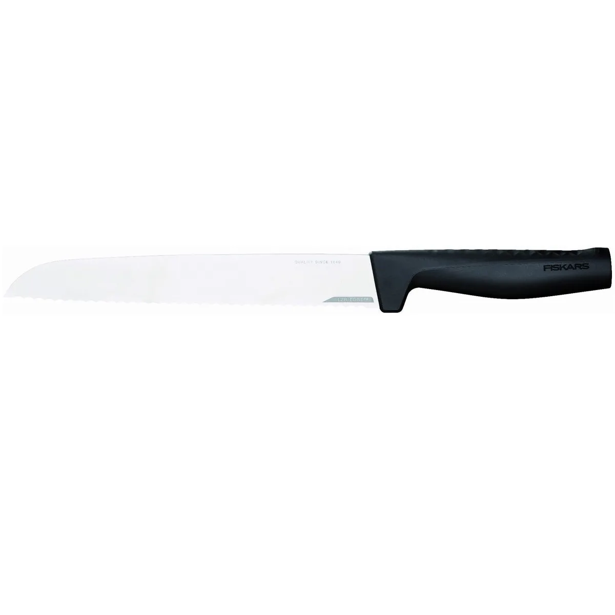 Кухонний ніж для хліба Fiskars Hard Edge, 22 см, з нержавіючої сталі, пластикова ручка, чорного кольору.