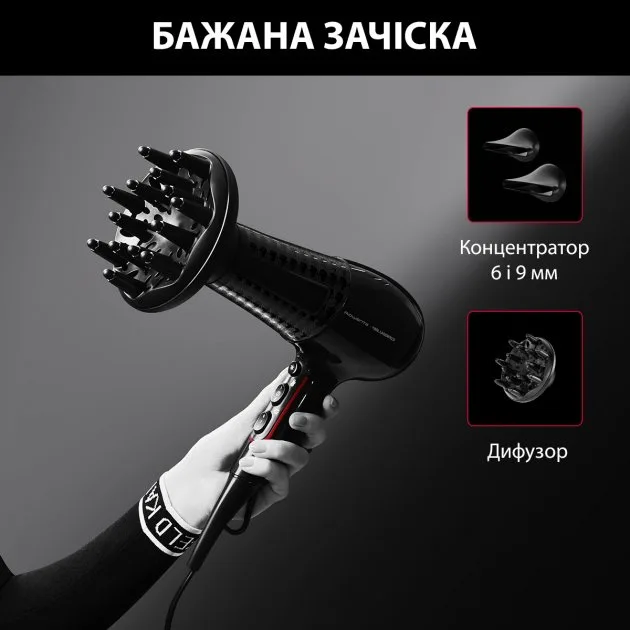 Фен Rowenta 2100 Вт чорний із іонізацією та дифузором