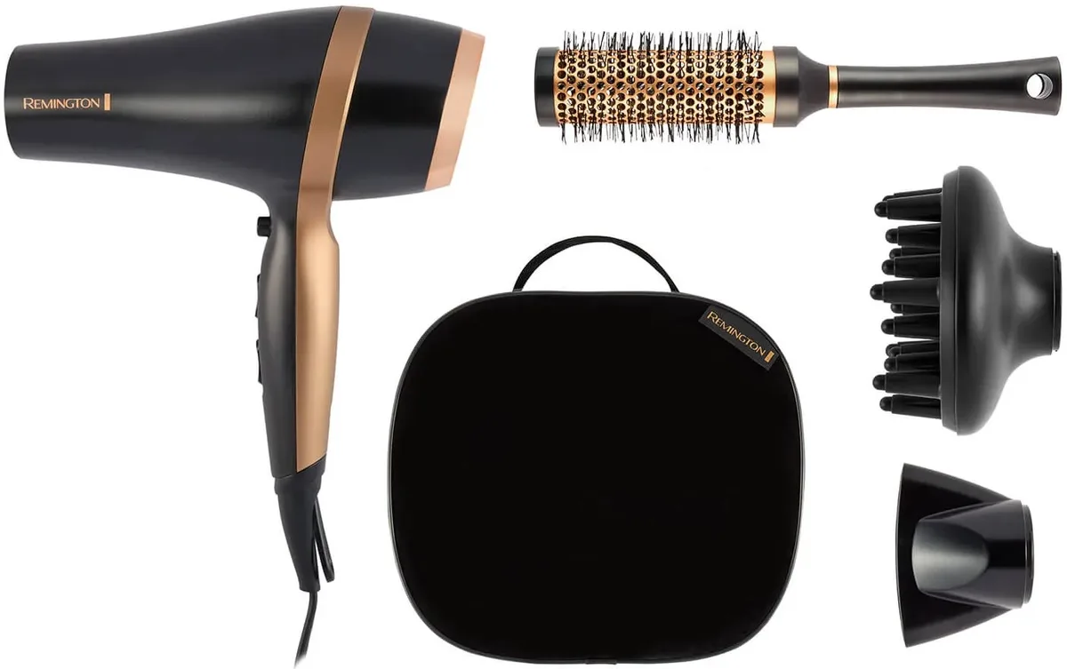 Фен Remington Salon Smooth, 2100 Вт, 3 скорости, диффузор, расческа, кейс, ионизация, холодный обдув, черный