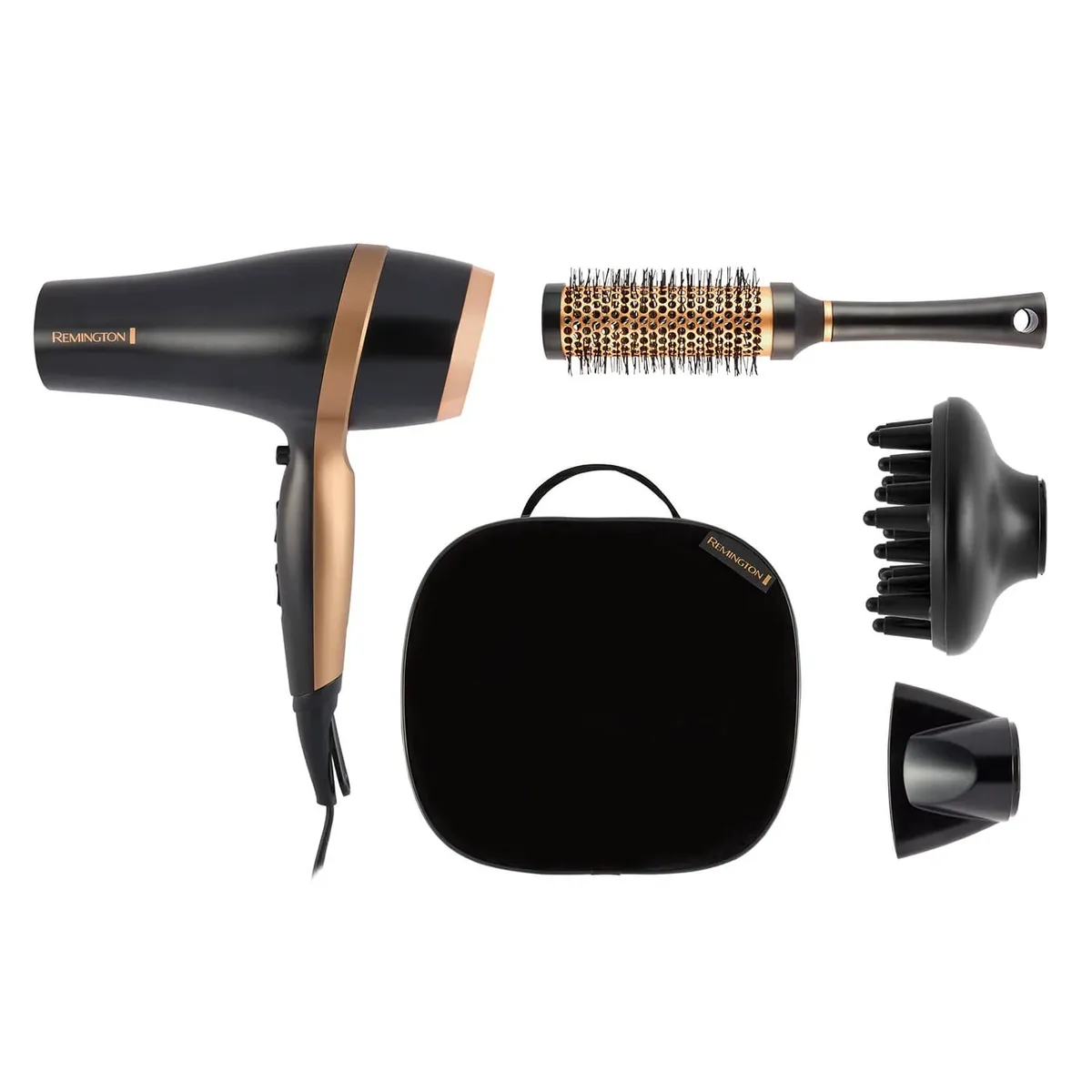 Фен Remington Salon Smooth, 2100 Вт, 3 скорости, диффузор, расческа, кейс, ионизация, холодный обдув, черный