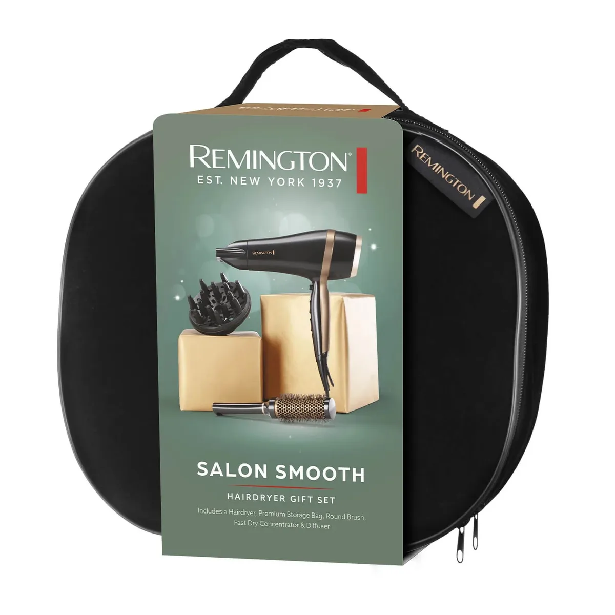 Фен Remington Salon Smooth, 2100 Вт, 3 скорости, диффузор, расческа, кейс, ионизация, холодный обдув, черный