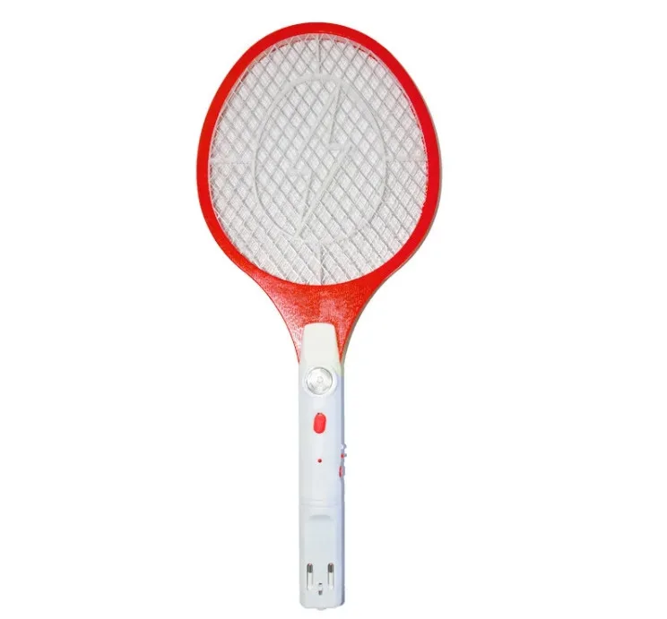 Електрична мухобійка з акумулятором і ліхтарем біла з зеленим і жовтим.