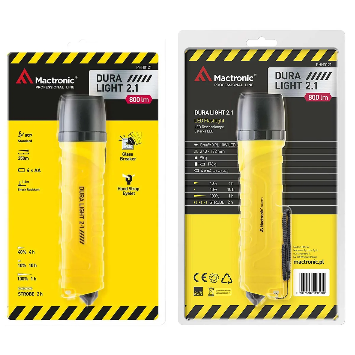 Фонарь Mactronic 800 Lm алюминий желтый 172х40х40 мм