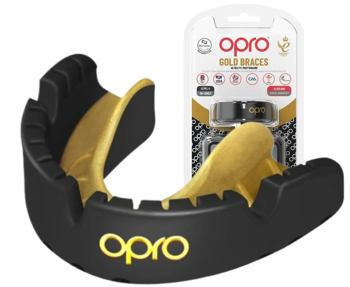 Капа OPRO термопластик однещелепна доросла чорна золота