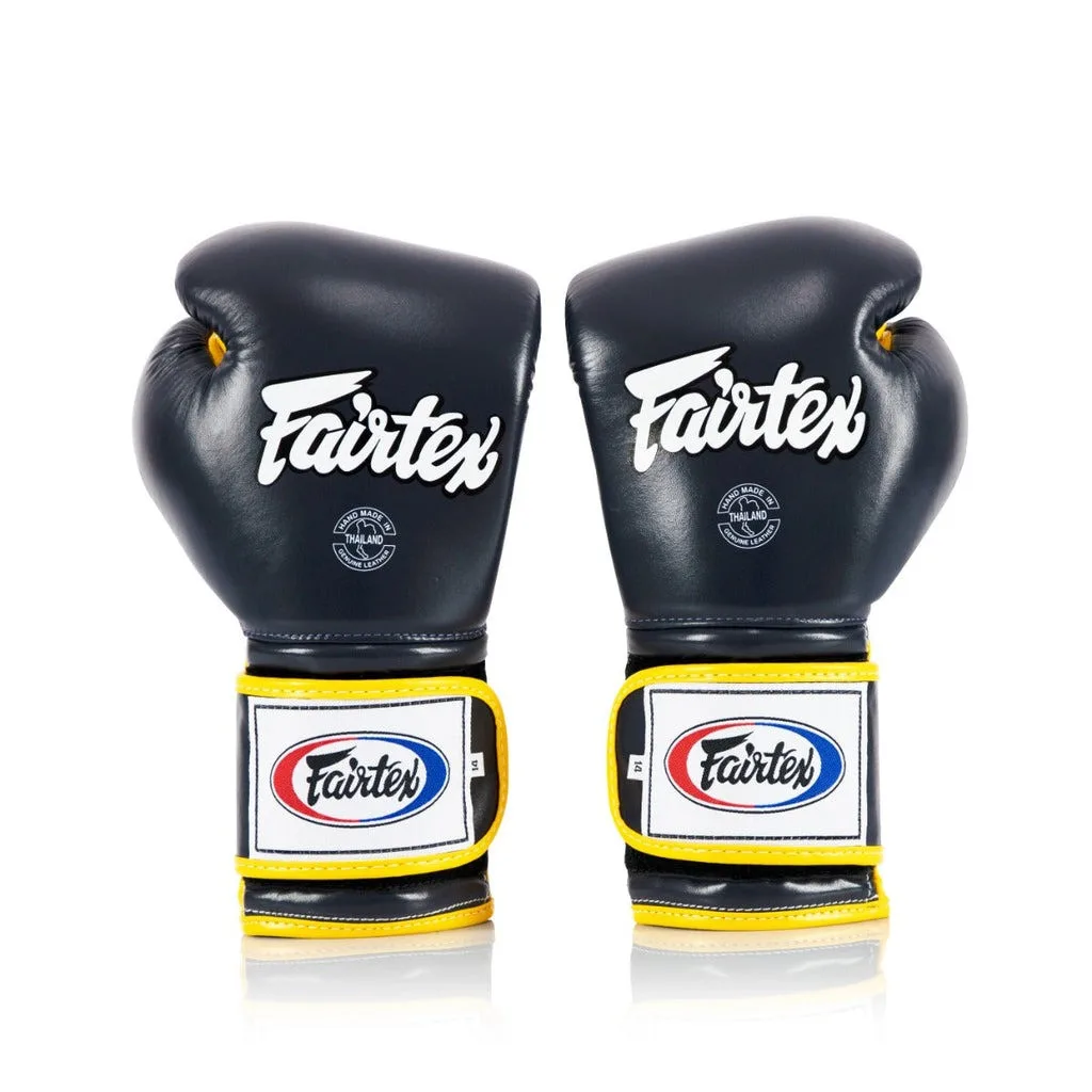 Боксерские перчатки Fairtex натуральная кожа 16 унций Синие Желтые