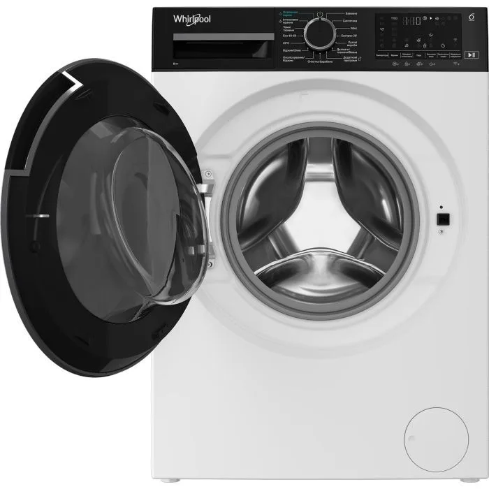 Пральна машина Whirlpool фронтального завантаження, 8 кг, 1400 об/хв, клас енергоспоживання C, 55 см, з дисплеєм, функцією пара, і