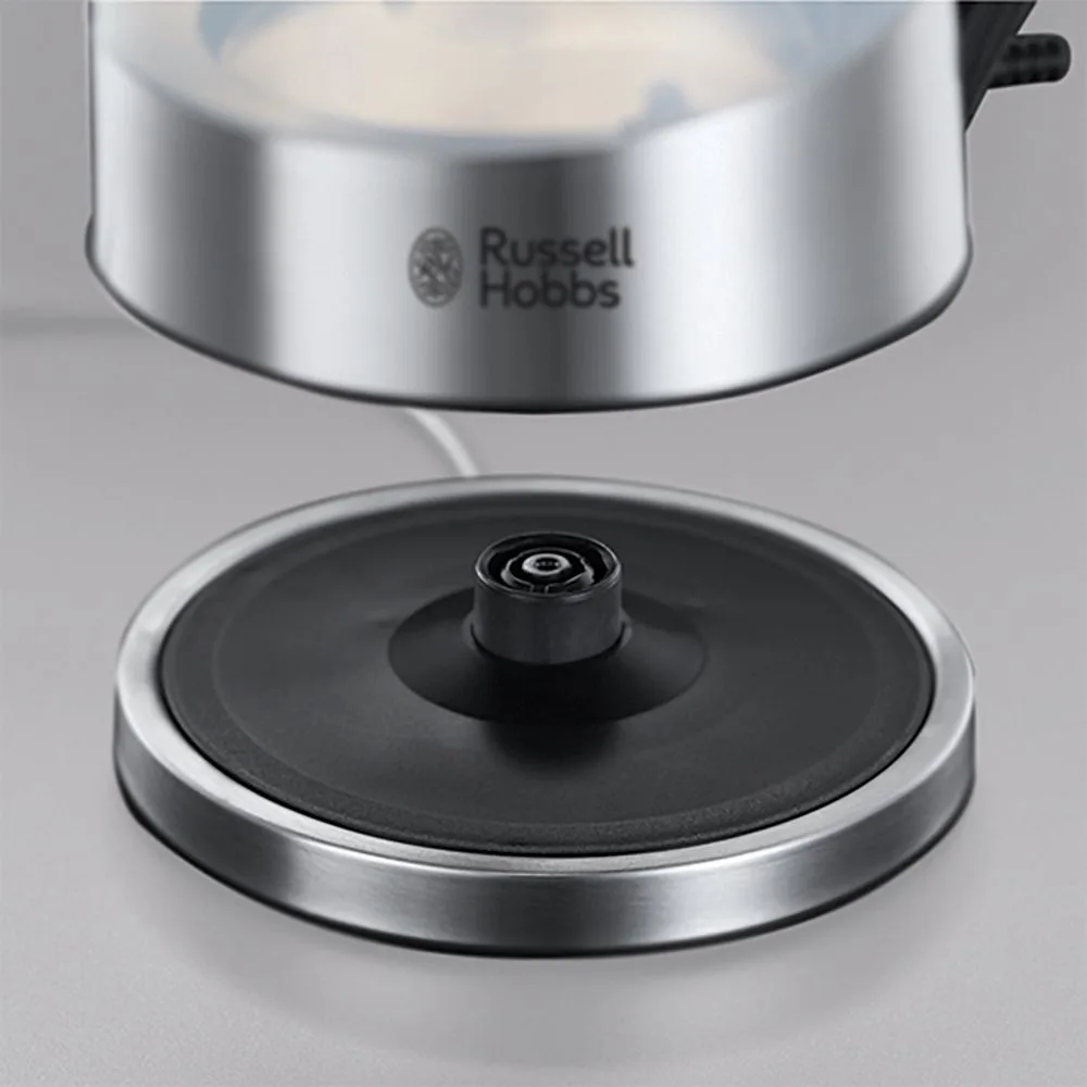 Електрочайник Russell Hobbs Purity 1л, скляний, з фільтром Brita, сріблястого та чорного кольору.