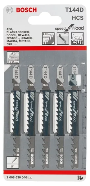 Полотно пиляльне Bosch для електролобзика T144D по дереву 5шт для чистих прорізів в м'якій деревині
