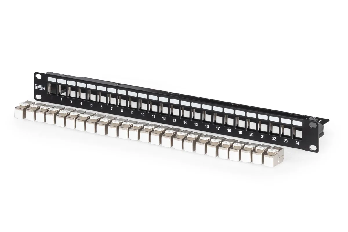 Патч-панель DIGITUS CАТ 6А STP, 19", 1U, 24 порти, модульна