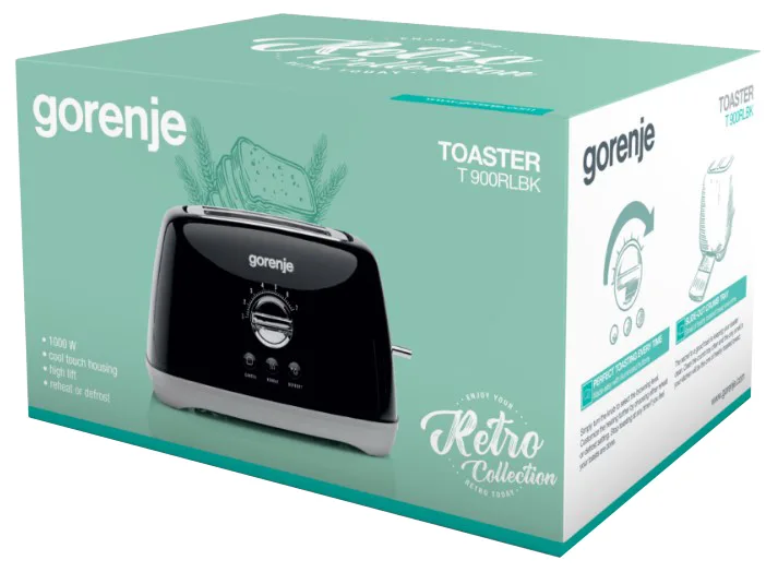 Тостер Gorenje 800 Вт 2 тости чорний пластик метал 27,1х18,4х19,7 см