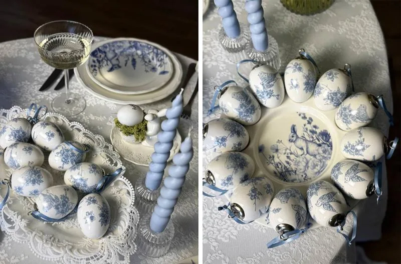 Блюдо фарфорове Blue Bunny для сервірування 12 яєць і паски Ø27 см