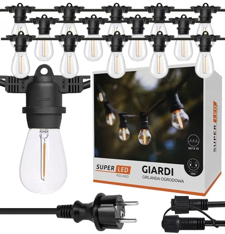 Садова гірлянда SuperLED 15м гумова 15 LED-ламп E27 чорна