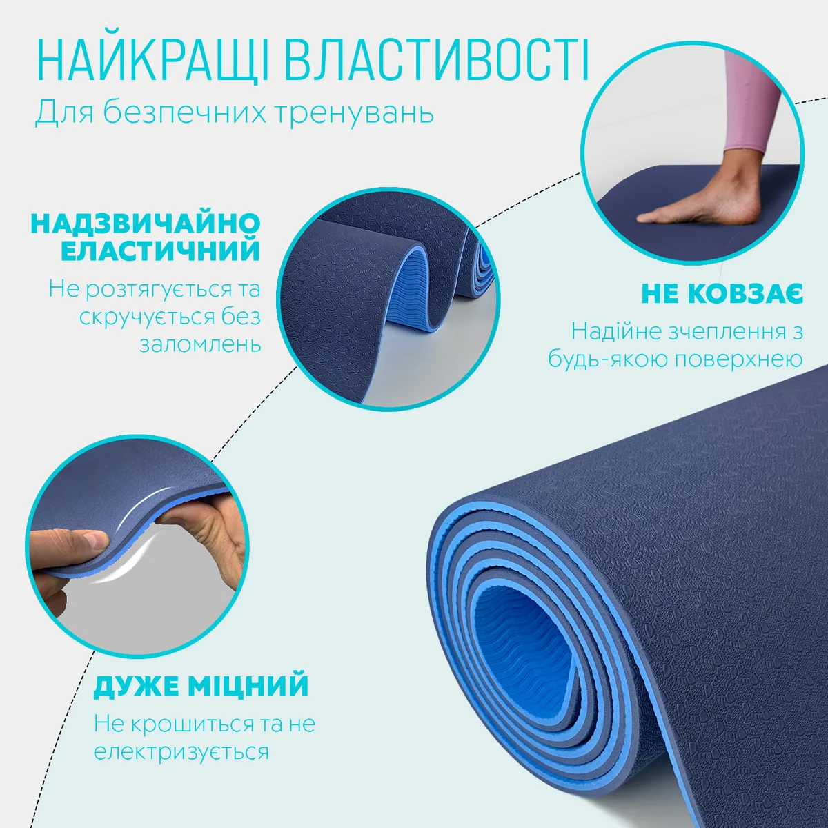 Коврик для йоги EasyFit TPE 183х61 см 6 мм синій з блакитним