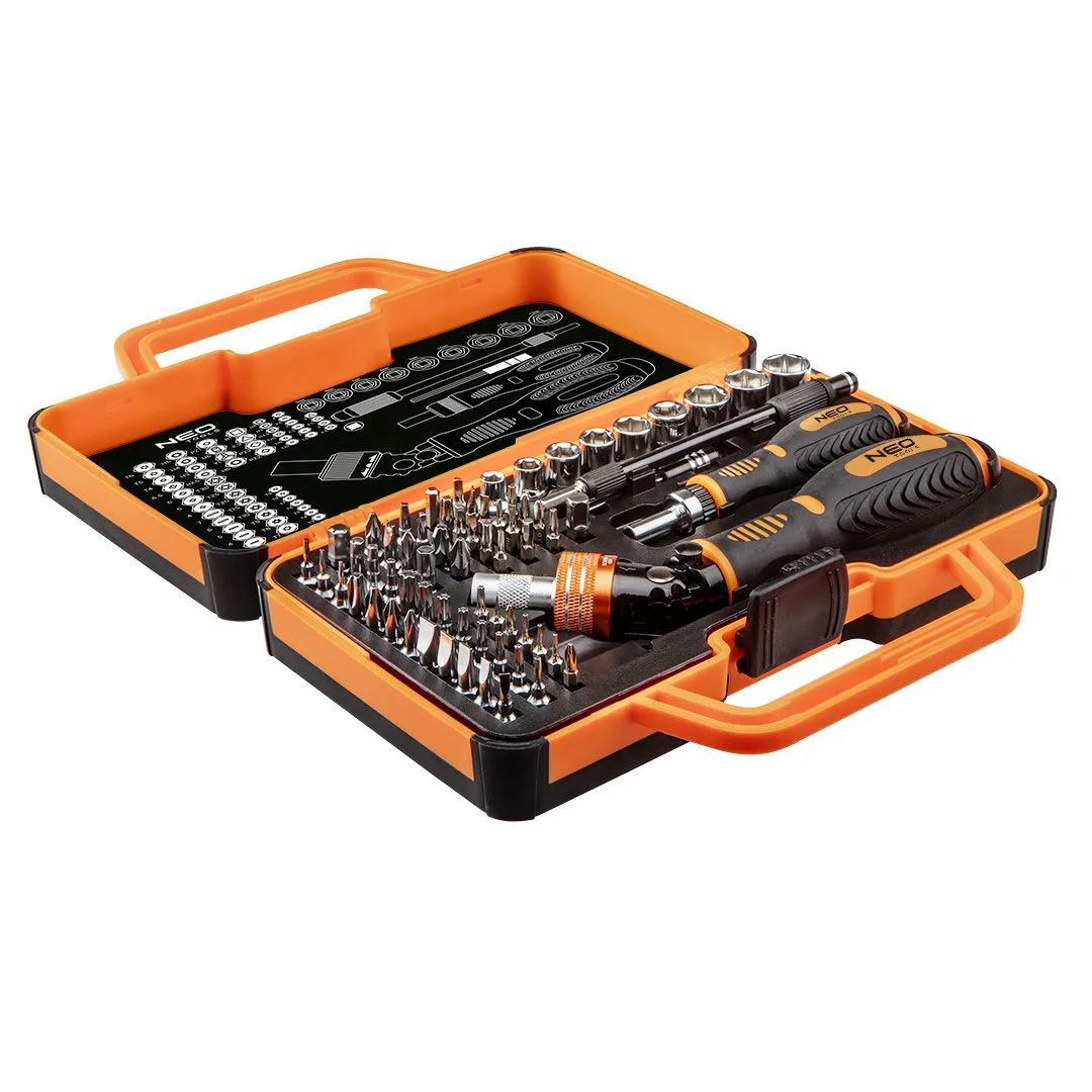 Набір біт з бітотримачем Neo Tools, 1/4", 55 біт, 9 торцевих головок 69шт