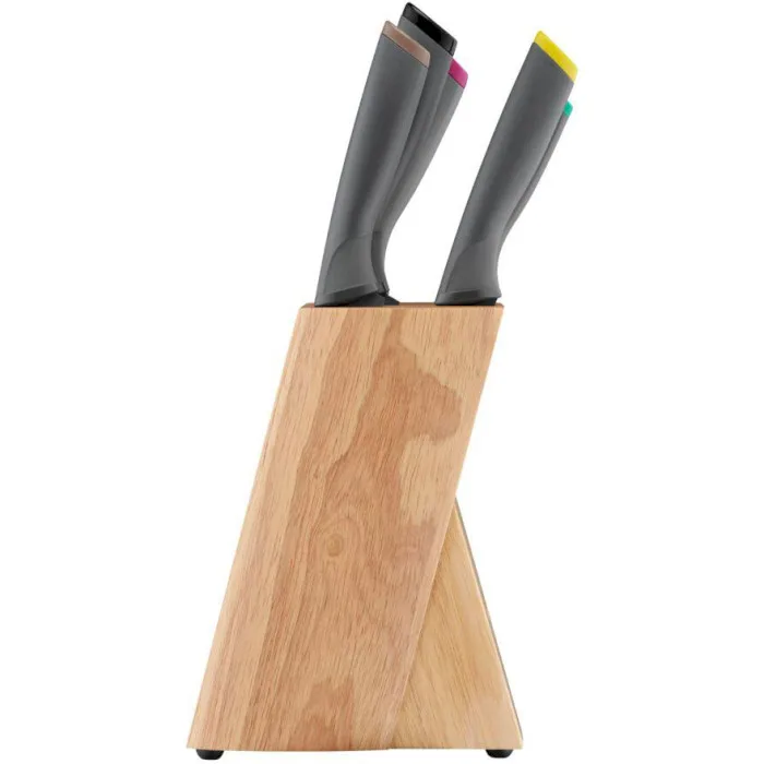 Набор кухонных ножей Tefal Fresh Kitchen, деревянная подставка, 5 шт, из нержавеющей стали, пластика и дерева, черного цвета
