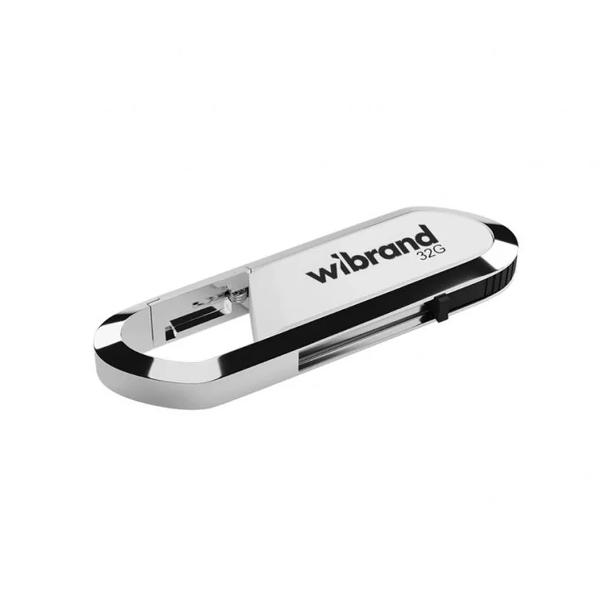 Флеш-пам'ять USB Wibrand метал 32Гб біла з карабіном висувна