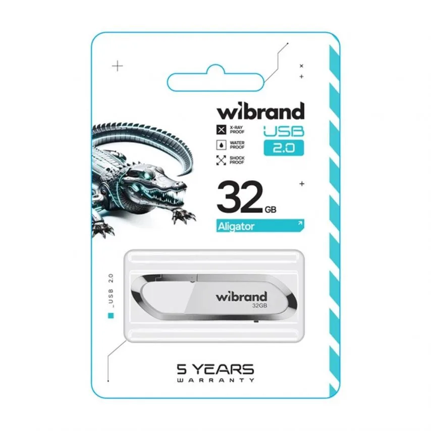 Флеш-пам'ять USB Wibrand метал 32Гб біла з карабіном висувна