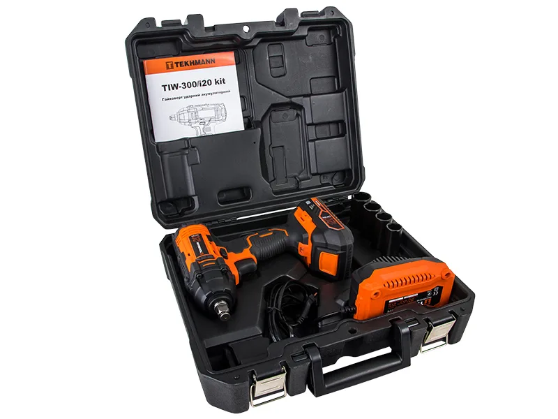Акумуляторний ударний гайковерт Tekhmann TIW-300/i20 kit 20В, 1x2А·год, 300Нм, 2800об/хв, вага 1.2кг.
