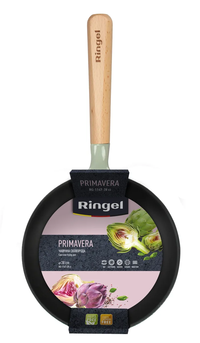 Сковорода чавунна Ringel 28 см натуральне дерево антипригарна