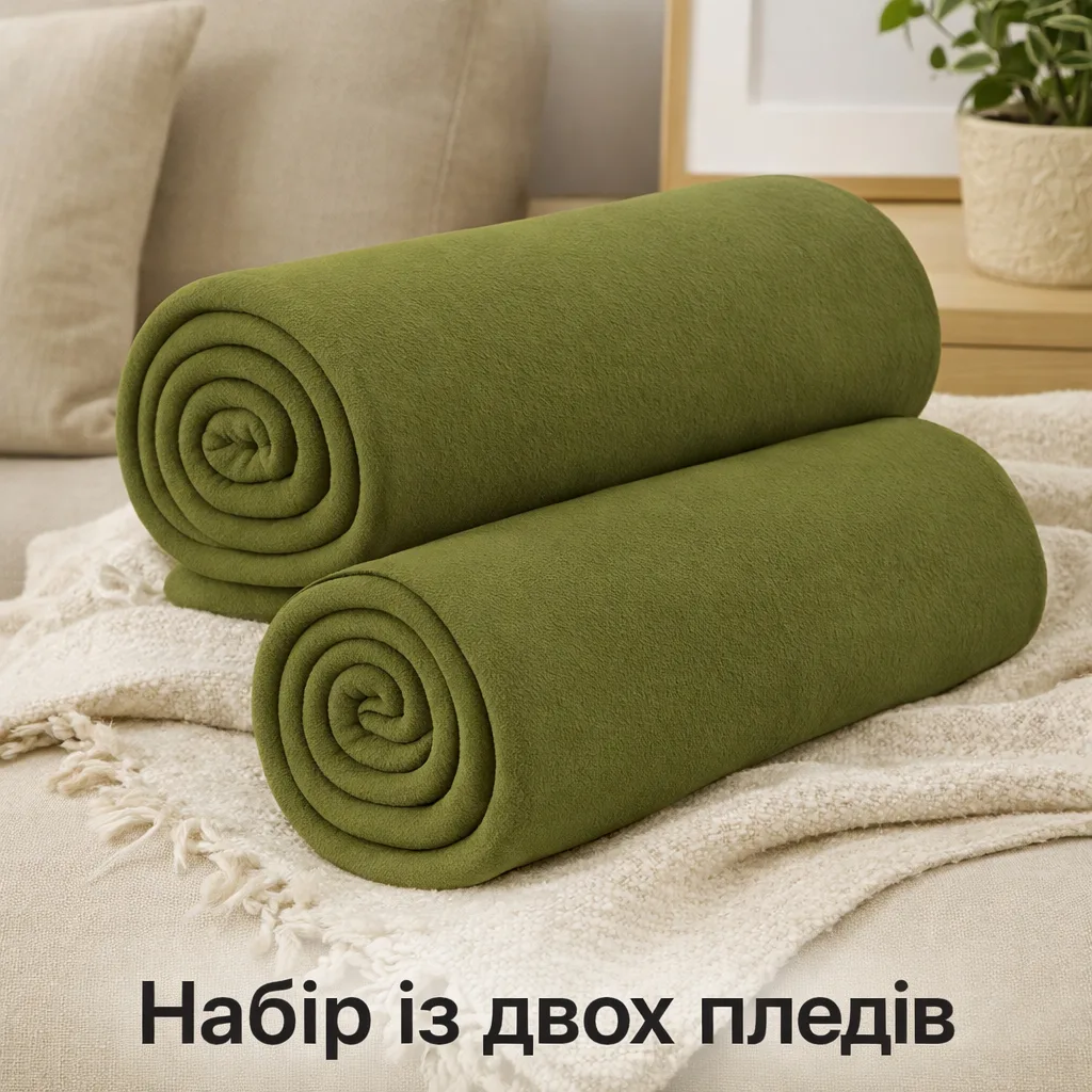 Набір флісових пледів Love You 150х200 см оливковий 100% поліестер