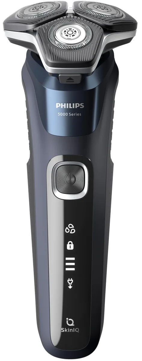 Електрична бритва Philips роторного типу Series 5000, потужність 9 Вт, з трьома бритвяними головками, Li-Ion акумулятор, для сухог