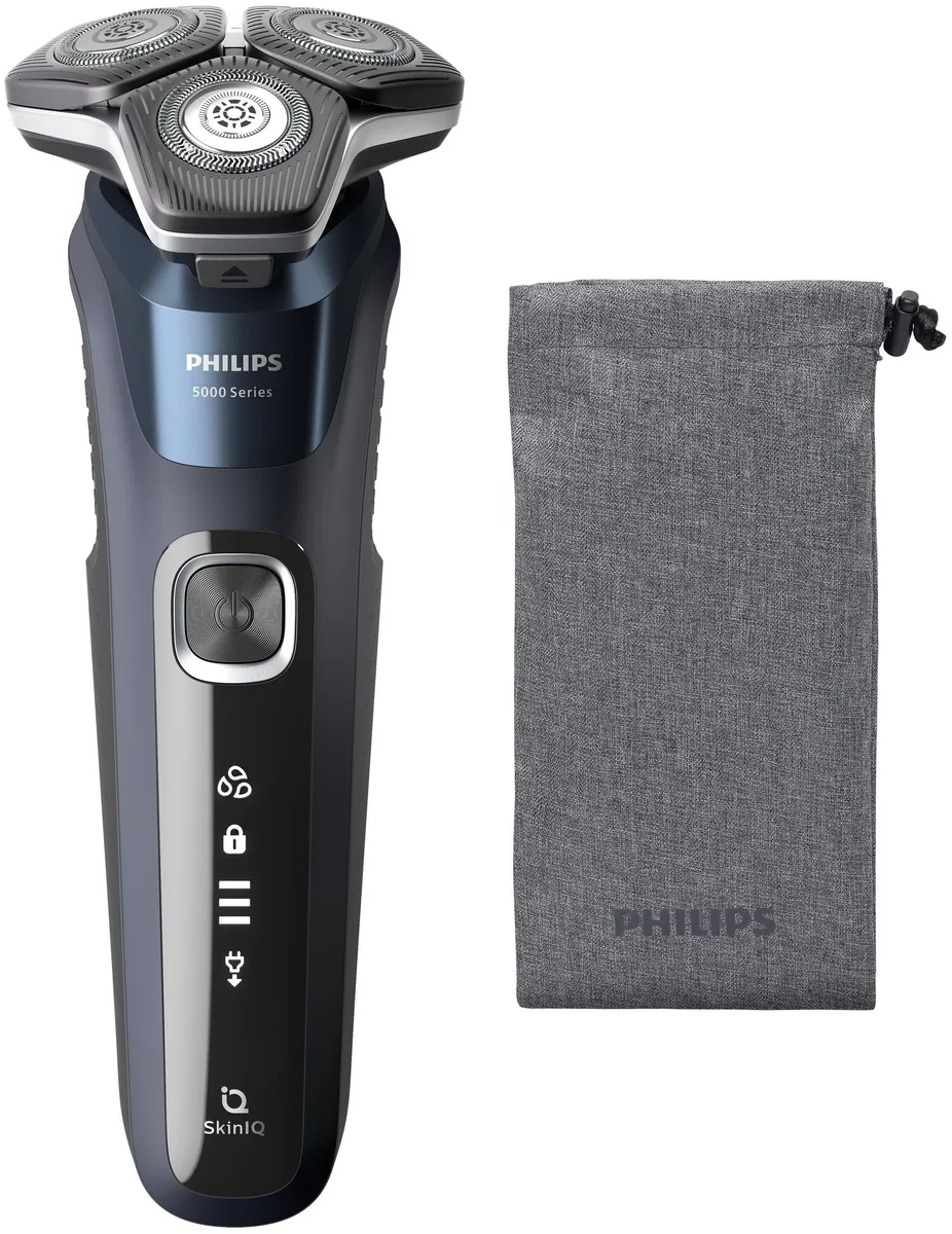 Електрична бритва Philips роторного типу Series 5000, потужність 9 Вт, з трьома бритвяними головками, Li-Ion акумулятор, для сухог