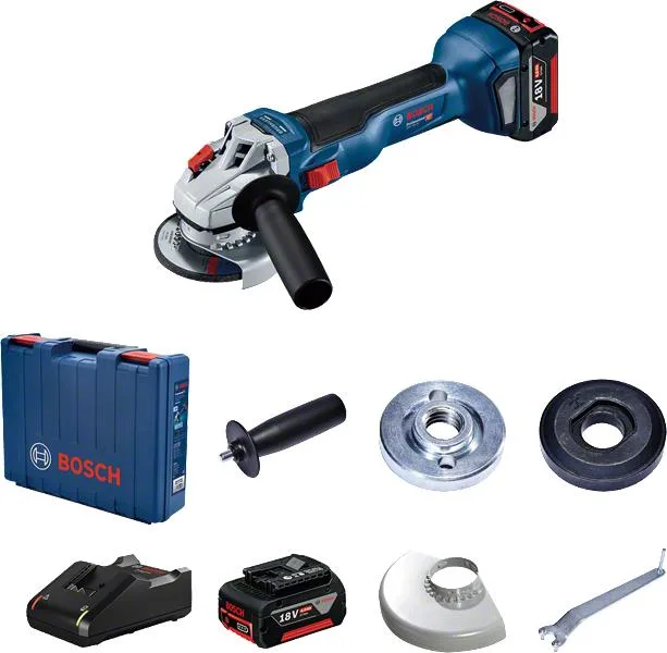 Акумуляторна кутова шліфмашина Bosch Professional 18V-10, 125 мм, 18 В, 2x5.0 А·год, 9000 об/хв, L-BOXX 136, вага 0.89 кг.