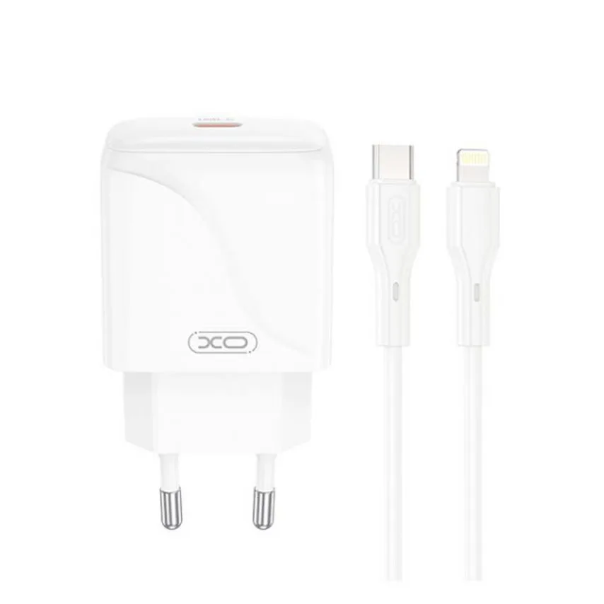 Мережевий зарядний пристрій XO 20W Type-C to Lightning 79,5х26х41,6 мм Білий