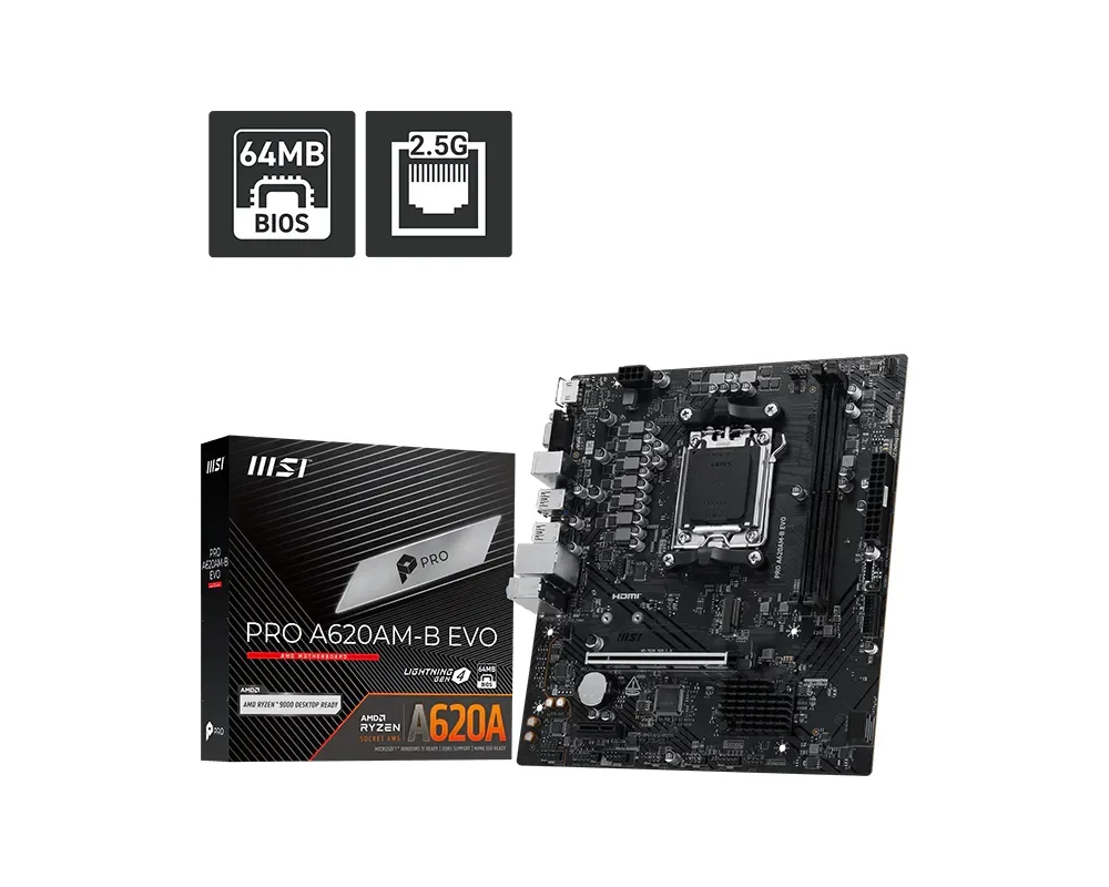 Материнская плата MSI PRO A620AM-B EVO sAM5 A620 2xDDR5 M.2 HDMI D-Sub mATX