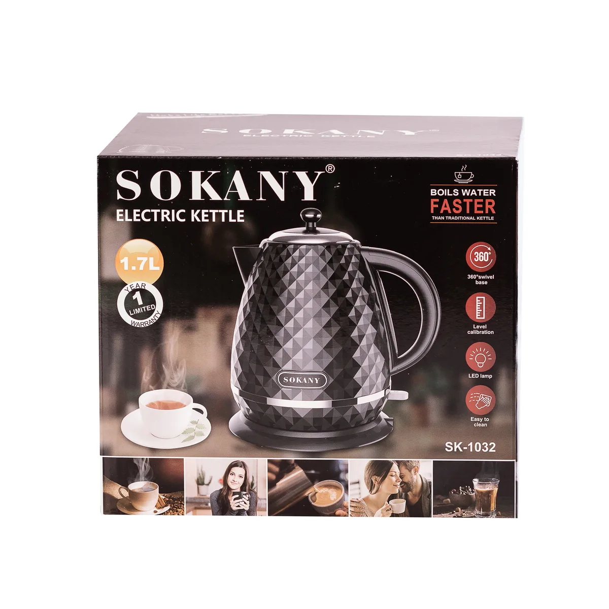 Электрочайник Sokany 17 л пластик черный 2200 Вт с автовыключением