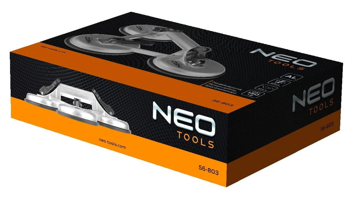 Вакуумная присоска Neo Tools, тройная, алюминиевый корпус, диаметр 120 мм, грузоподъемность 150 кг