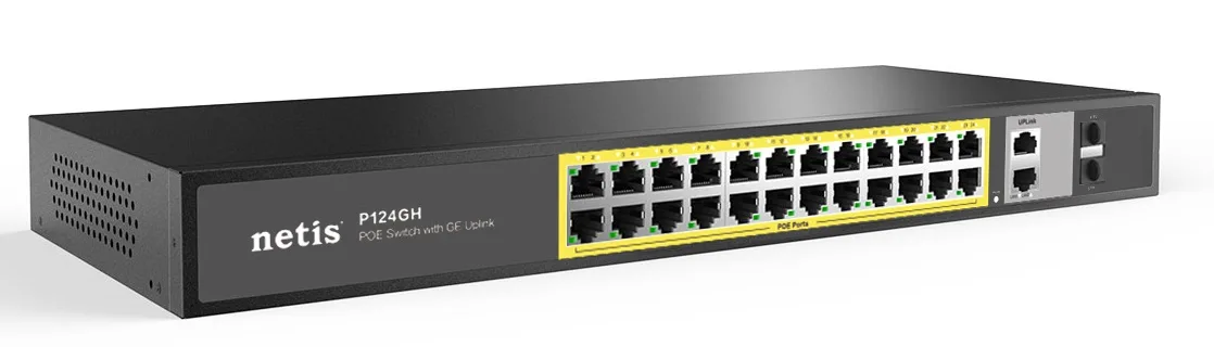Коммутатор Netis P124GH 24xFE PoE, 4xGE (2xUplink, 2xSFP), 360Вт, Некоммутируемый.