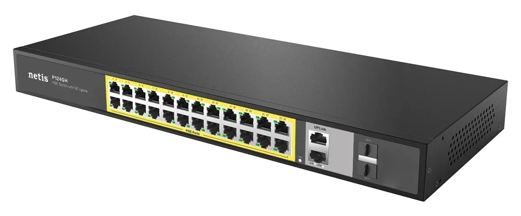Коммутатор Netis P124GH 24xFE PoE, 4xGE (2xUplink, 2xSFP), 360Вт, Некоммутируемый.