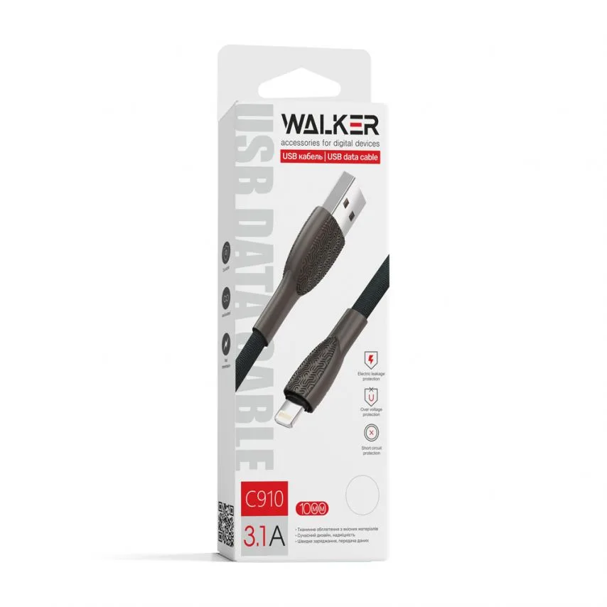 Кабель USB WALKER тканинний 1м Micro чорний 3,1А Quick Charge